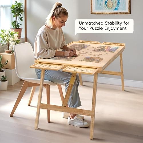 TEAKMAMA 27.6" H Tall 2000 Piece Puzzle Table with Legs, 41" W x 28.5" D Large Wood Folding Jigsaw Puzzle Board with Cover for Adults, 4 Drawers, Nature thumbnail 4
