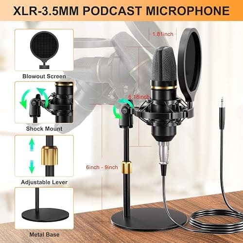 Podcast Microphone Bundle with Live Sound Card Audio Mixer, Podcast Equipment Bundle with 3.5mm Condenser Microphone for Pc/Phone Live Streaming Singing Gaming, Sound Board with Voice Changer, Denoise - Audio mixer+MIC(700) thumbnail 4