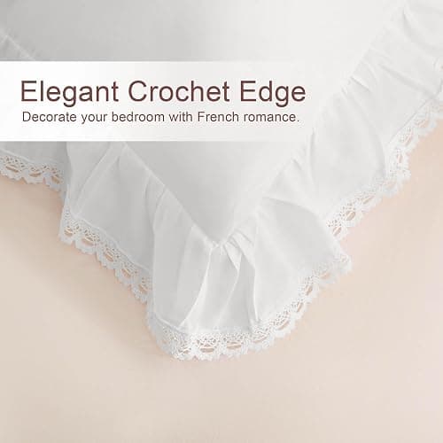 Vlocemon 100% Lightweight Cotton Ruffled Throw Plillow Shams, Euro Size 26" × 26", Crochet Edge Lace Square Cushion Cover, Throw Pillow Covers, Set of 2, for Bed, Sofa, Couch (White, 26" × 26") thumbnail 4