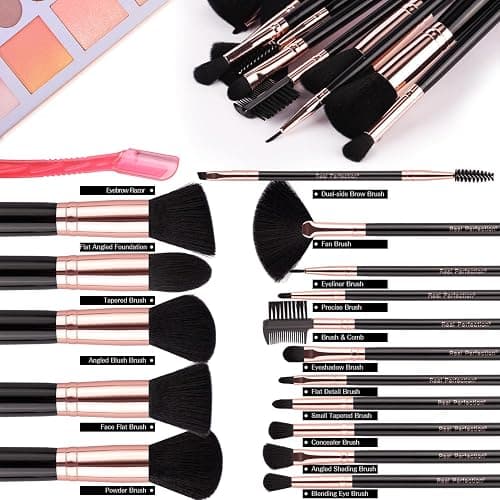 Real Perfection Makeup Brush Set 16 Pcs with 1 Eyebrow Razor Premium Synthetic Foundation Powder Concealers Eyeshadow Blush Makeup Brushes Make up Brushes Kit (Black) thumbnail 2