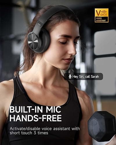 Picun B8 Bluetooth Headphones, 120H Playtime Headphone Wireless Bluetooth with 3 EQ Modes, Low Latency, Hands-Free Calls, Over Ear Headphones for Travel Home Office Cellphone PC Black thumbnail 4