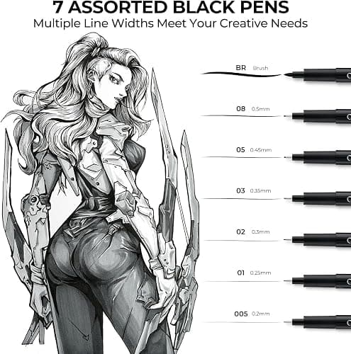 Ohuhu Colored Fineliner Drawing Pens: 18 Packs Fineliners 11 Colored Pens & 7 Assorted Point Sizes Black Micro Pen Waterproof for Drawing Sketching Anime Manga Artists Beginners - Hana Highway thumbnail 4