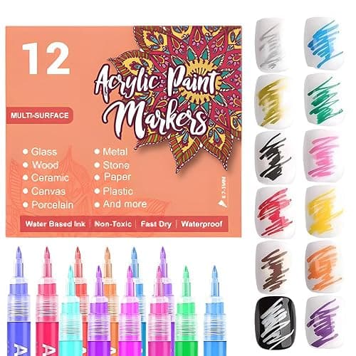 12 Colors Nail Art Pens for Painting Nails, 0.7mm Acrylic Paint Makers DIY Nail Art Markers for Kids and Adults, Quick-drying Nail Polish Pens Doodle Pens for Drawing Point Liner - Image 1