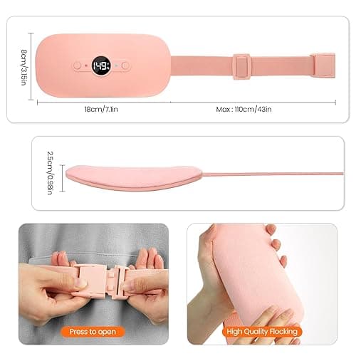NOWWISH Heating Pad for Period Cramps Pain Relief, Portable Electric Cordless Menstrual Heating Pad Rechargeable with 6 Heat Levels and 6 Massage Modes, Christmas Gifts for Women Teen Girls, Pink thumbnail 6