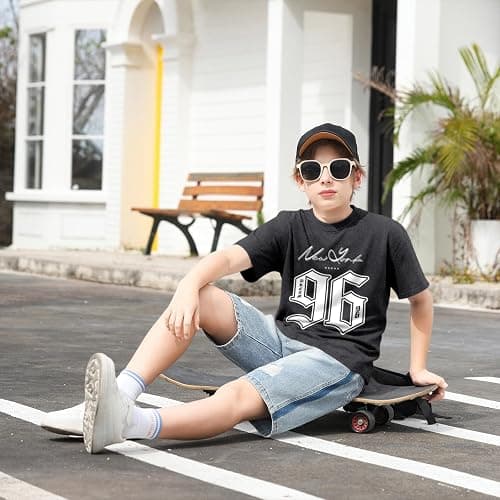 BINTEHGS Boys Graphic Tees New York Jersey Kids 96 Number Shirt Vintage Acid Wash T Shirt Short Sleeve Loose Summer Tee Shirt thumbnail 3