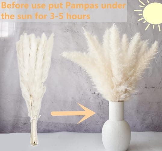 110 PCS Dried Pampas Grass Bouquet, Boho Table Decor, Bunny Tails Dried Flowers, Brown Pompas, White Pampas Grass for Wedding, Home, Rustic Party, Baby Shower Decorations thumbnail 4