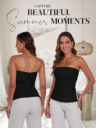 Strapless Tube Tops for Women Backless Going Out Bandeau Top Sexy Trendy Off Shoulder Side Split Summer Bustier Tops thumbnail 5