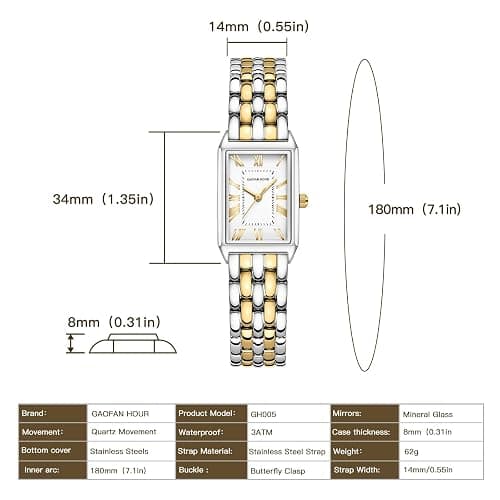 GAOFAN HOUR Gold Watches for Women with Vintage Rectangular Case,White Roman Dial,Stainless Steel Band,Adjustment Tool Included,Water Resistant thumbnail 4