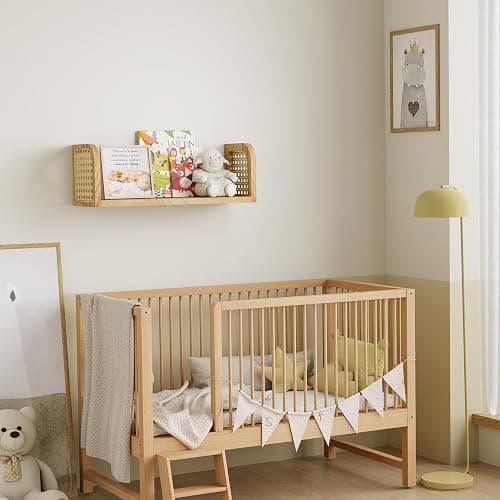 YEMNMFH Rattan Wall Shelf, Hanging Book Shelves for Wall, Decorative Shelves for Natural Nursery Decor, Picture Ledge Shelves, Floating Rattan Shelf for Office, Bedroom, Bathroom thumbnail 5