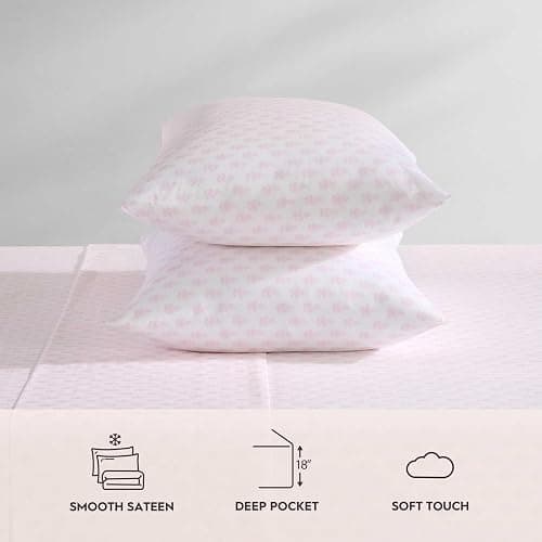 Laura Ashley - Queen Sheet Set, Crisp & Cool Cotton Percale Bedding with Deep Pockets, Lightweight for Year Round Comfort, Bed Sheets with Matching Pillowcases (Francesca Pink) thumbnail 7