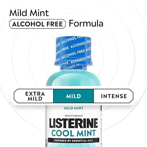 Listerine Cool Mint Alcohol-Free Mild Mouthwash, Oral Rinse Kills 99.9% of Germs that Cause Bad Breath, Less Intense Taste, Mild Mint Flavor, 3.2 fl. oz thumbnail 3