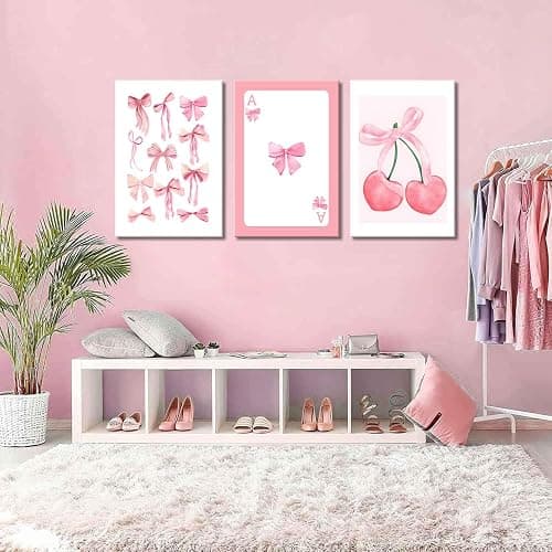 3Pcs Trendy Pink Bows Canvas Wall Art Preppy Watercolor Bows Wall Decor Pictures Girly Coquette Room Decor Aesthetic Posters Prints for College Apartment Bedroom Decoration 16x24in thumbnail 3