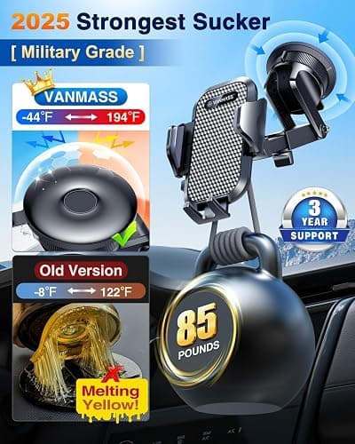 [2025 True Military-Grade] Car Phone Holder VANMASS [Upgraded Strongest Suction & Clip] Cell Phone Mount for Dashboard Windshield Vent Wall,Truck Cradle Stand for iPhone 17 Pro Max 16 15 14 13 Android thumbnail 7