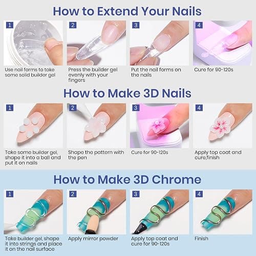 MIZHSE 2 Colors Solid Builder Gel for Nails: Non-sticky Hard 3D Sculpting Gel for Nail Art for Molding Soak Off U V LED Starter Kit DIY Home Salon thumbnail 7
