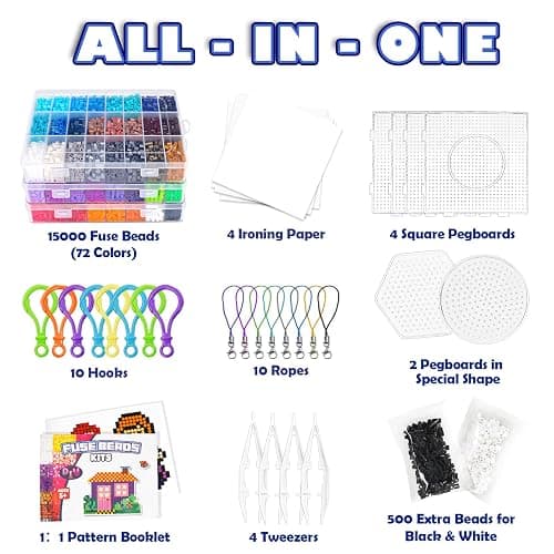 FUNZBO 15000+ 5mm Fuse Beads Kit - 72 Colors | 66 Patterns, Christmas Arts and Crafts for Kids, Art Decorations for Room, Christmas Toys Gifts for Girls, Boys and Teens Age 5+ Years Old thumbnail 3