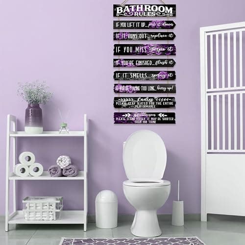 PEKCARGO Bathroom Wall Decor Funny Bathroom Signs Bathroom Rules Pictures Wall Art Decor Rustic Farmhouse Toilet Decor Wooden Sign (Purple Rose) thumbnail 7