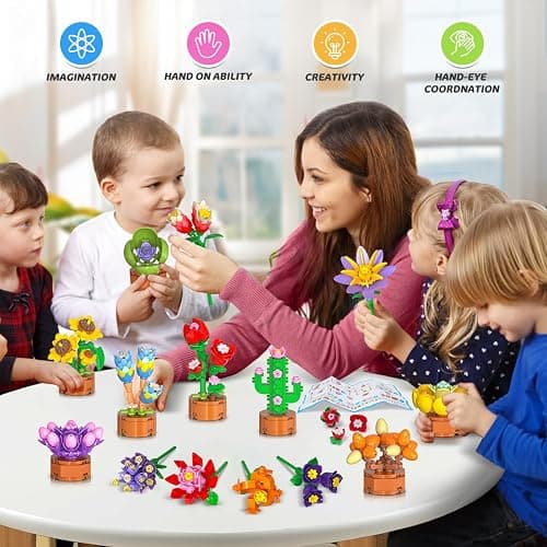 24 Pack Flowers Party Favors for Kids Building Set - 827PCS Succulents 3.6MM Mini Building Blocks Toy for Easter Basket Stuffers, Classroom Prizes, Mother's Day Birthday Gift for Girl Boy Ages 6+ thumbnail 9