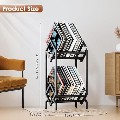 BOEASTER Vinyl Record Storage Rack, Record Holder 160-200 LP Storage Shelf Display Stand for Albums Books Magazines Files, Matte Black thumbnail 2