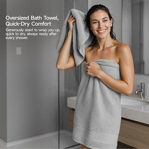 REDKISS 8 Piece Grey Towels Set - 100% Cotton Towels Set with 2 Large Bath Towels, 2 Hand, 4 Washcloths, 600 GSM Highly Absorbent Bath Towel Sets, Gray Quick Dry Shower Towel for Family Gym thumbnail 6