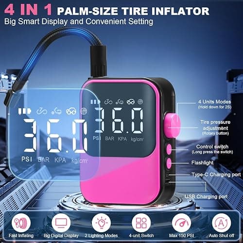 VEIYIE Car Emergency Kit with Portable Air Compressor, Pink Roadside Emergency Car Kit for Vehicles, 10FT Jumper Cables, Car Safety Kits Road Trip Essentials for Women, First Aid Kit, Tool Kit thumbnail 2