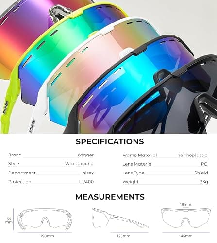 Xagger Sports Sunglasses for Men Women Cycling Baseball Running Sun Glasses UV400 Protection Wrap Around TR90 Frame thumbnail 6