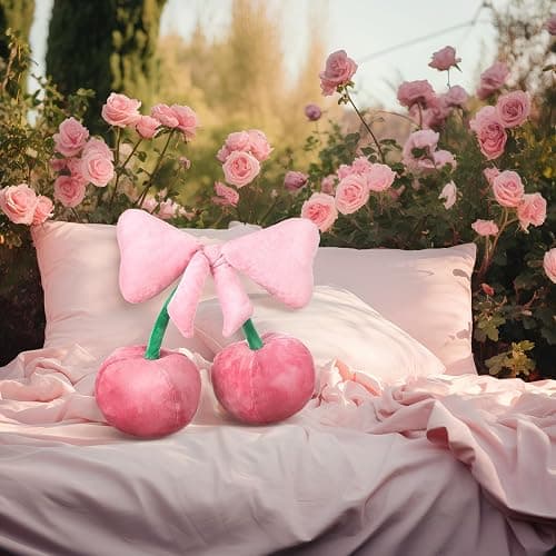 Beeveer Bow Pillow Cherry Throw Pillow Aesthetic Cute Coquette Room Decor Funny Preppy Cherry Cushions for Bedroom Living Room Sofa Bed Chair Decoration (Pink,Small) thumbnail 6