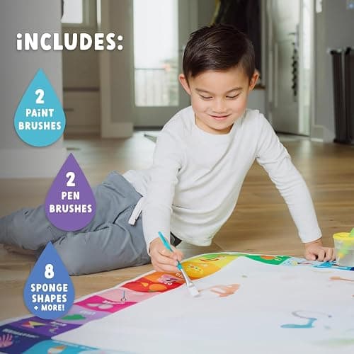 Little Buffalo Jumbo Rainbow Water Doodle Mat | Roomier Drawing Space, Letters & Numbers Border, 2 Brushes, 2 Water Pens & 8 Sponges, Drawing Pad for Kids, No-Spill Cup thumbnail 3