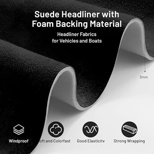 Hiksuky Suede Auto Headliner Fabric 98" L × 60" W with Foam Backing - Black Interior Replacement Material for Car/Truck/SUV/RV Roof, Tube Packaging - Home Repair/DIY Headliner Material thumbnail 4