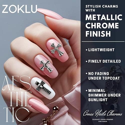 120 Pcs Silver Cross Nail Charms, 3D Acrylic, for Press-On & Gel | Silver Nail Charms in 8 Gothic Styles; Curved Back for Secure Fit; for Acrylic Nails; for Y2K & Punk Manicure, DIY Jewelry thumbnail 3