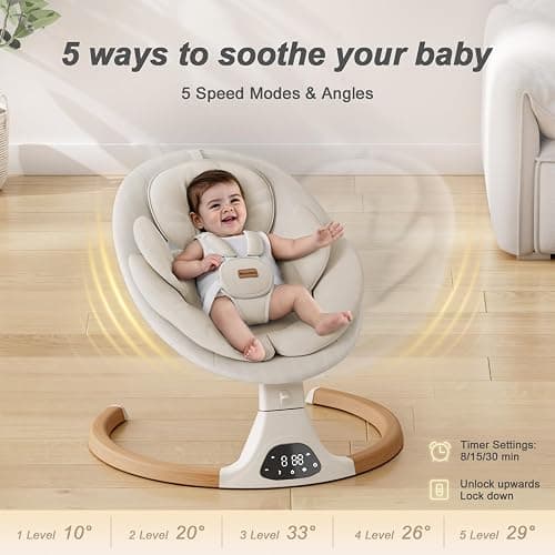 Baby Swings for Infants, Monamii Baby Swing, Bluetooth Infant Swing with Music Speaker, 5 Speeds and Remote Control, Electric Swing for Baby, Portable Baby Swing, Indoor & Outdoor Use (Light Beige) thumbnail 4