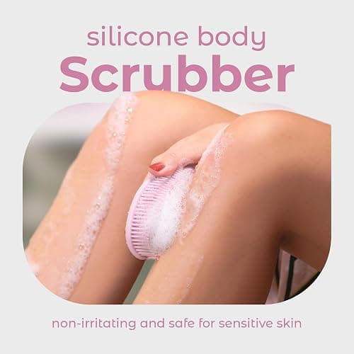 MainBasics Silicone Body Scrubber Dual-Sided Shower Loofah and Exfoliator (Pink, Exfoliate) thumbnail 2