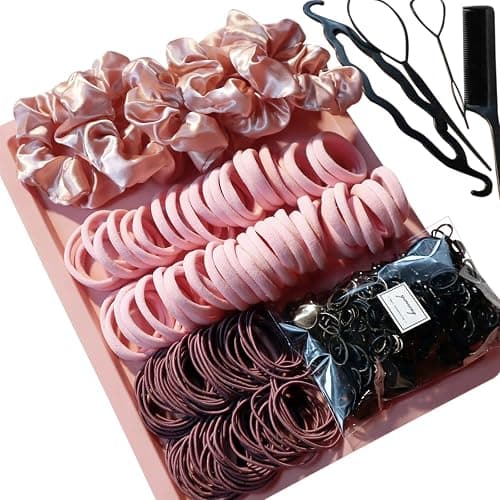 YANRONG 755PCS Hair Accessories for Woman Set Seamless Ponytail Holders Variety Hair Scrunchies Hair Bands Scrunchy Hair Ties For Thick and Curly (Pink) - Image 1