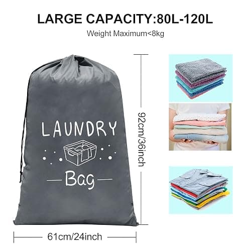 Sylfairy 2 Pack Extra Large Travel Laundry Bag, Dirty Clothes Organizer with Drawstring,Heavy Duty Travel Laundry Bags,Easy Fit a Laundry Hamper Travel Essentials thumbnail 3