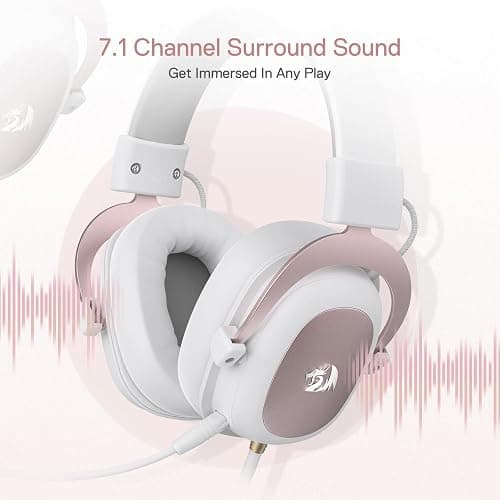 Redragon H510 Zeus White Wired Gaming Headset - 7.1 Surround Sound - Memory Foam Ear Pads - 53MM Drivers - Detachable Microphone - Multi Platforms for PC, PS4/3 & Xbox One/Series X, NS thumbnail 2