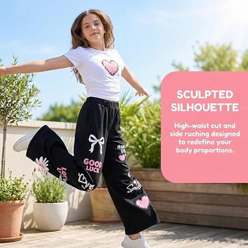 Zuodeying Girls 2 Piece Outfits Cute Short Sleeve Tops with Heart Print & Trendy Pants Set Summer Clothes, Size 7-14 Years thumbnail 6
