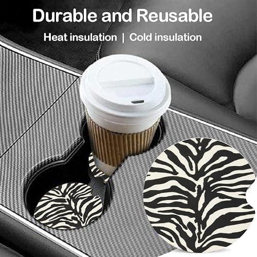 Ceramic Car Coasters – Absorbent Car Cup Holder Coaster Set for Women, Cute Aesthetic Car Accessories for Girls, 2 Pack (Coconut Milk) thumbnail 3