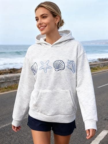 Mynineco Y2K Hoodies for Women Teen Girls Ocean Seashell Marine Graphic Cute Sweatshirts thumbnail 2