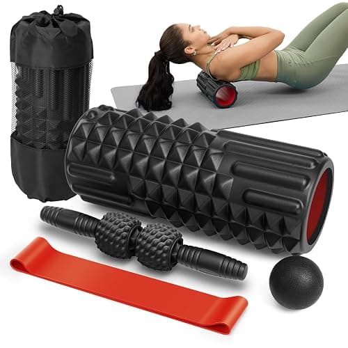 LTHTRADE 5 in 1 Foam Roller Set - Foam Roller for Legs, Muscle Roller Stick, Massage Ball, Resistance Band for Physical Therapy & Deep Tissue Muscle Massage (Black) - Image 1