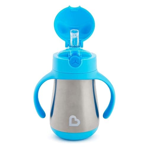 Munchkin Cool Cat Sippy Cup with Straw for Toddlers, Stainless Steel Straw Cup, 8 Ounce, Blue thumbnail 6