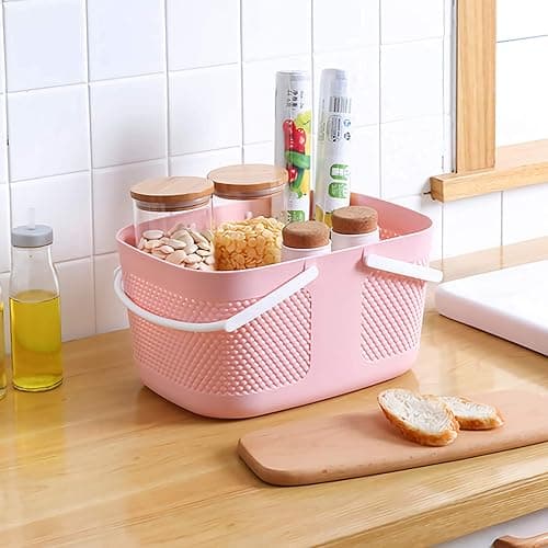 Shower Caddy Basket, Portable Large Capacity Thickened Plastic Organizer Storage Tote with Handles Drainage Toiletry Bag Bin for Bathroom, College Dorm Room Essentials, Kitchen, Camp, Gym, Pink thumbnail 5