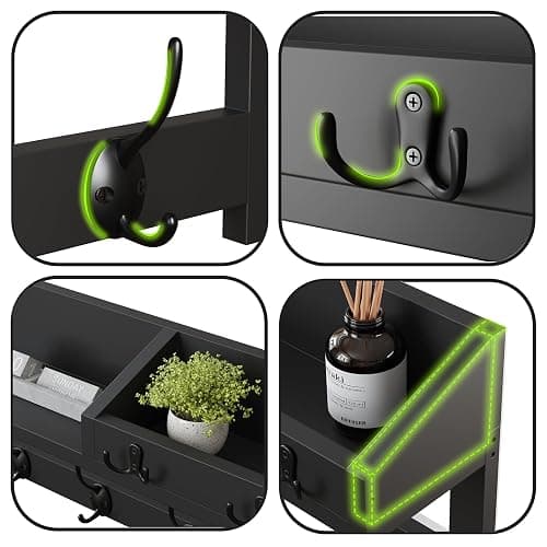 AMBIRD Wall Hooks with Shelf - 26.57" Entryway Wall Hanging Shelf Wood Coat Hooks and Key Holder (Black) thumbnail 7