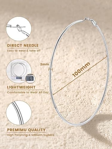 KeyStyle Gold Hoop Earrings for Women, Stainless Steel Hoops Earring Lightweight Loops, 2 mm Thick Hypoallergenic Circle Endless Thin Hoop (20/30/40/50/60/70/80/90/mm) thumbnail 7