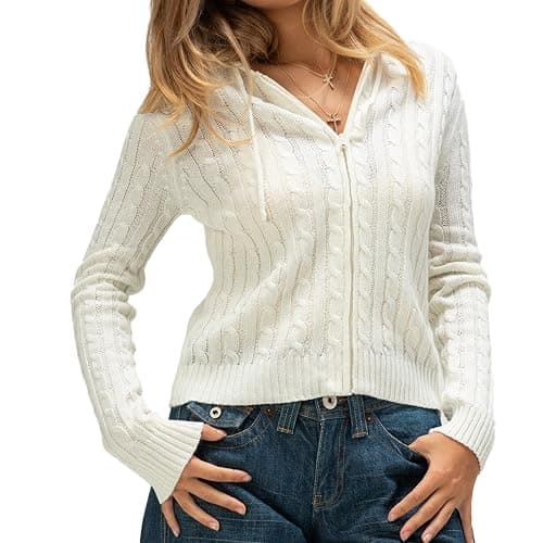 Women Zip Up Hoodie Y2k Vintage Long Sleeve Knitted Sweater 90s Knitwear Coat Jacket Streetwear - Image 1