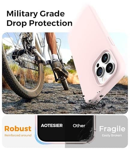 AOTESIER Magnetic for iPhone 13 Pro Max Case, [Compatible with MagSafe] [Military Shockproof Protection] Silicone Phone Case with Soft Anti-Scratch Microfiber Lining, 6.7 inch, Chalk Pink thumbnail 5