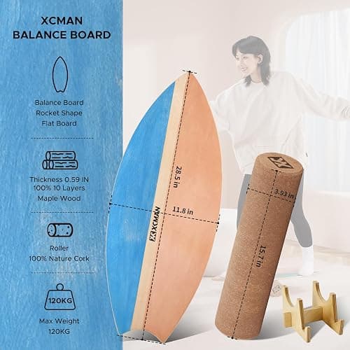 XCMAN Surf Balance Board Trainer with Roller Wooden Exercise Balancing Stability Trainer - Non Slip Surface for Adults Kids|Balance Board for Surfing,Snowboarding,Skateboarding,Hockey,Yoga Training thumbnail 3