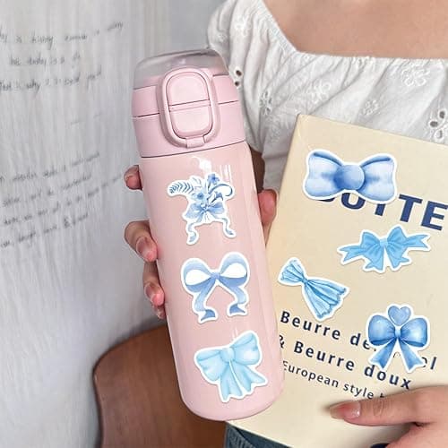 GUBPHK 50 Pcs Bows Stickers,Blue Bow Decal Vintage Aesthetic Stickers,Vinyl Waterproof Blue Bows Sticker for Water Bottle Laptop Phone Journal Gifts for Girl Women thumbnail 2