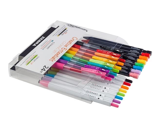 Zebra Pen Creative Essentials Clicking Set 24-Pack, Includes 8 ClickArt Markers, 8 Colored Pencils and 8 Sarasa Clip Retractable Gel Pens, Assorted Ink Colors (76124) thumbnail 2