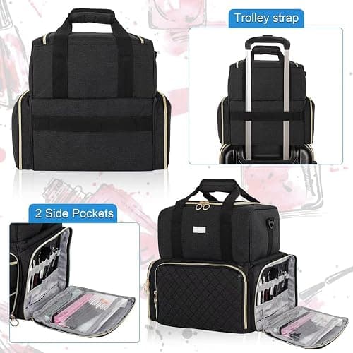 Nail Polish Organizer Holds 80 Bottles and a Nail Lamp,Nail Polish Carrying Case with 2 Removable Bags,Nail Organizers and Storage for Nail Tech,Portable Nail Polish Holder for Nail Supplies,Black thumbnail 4