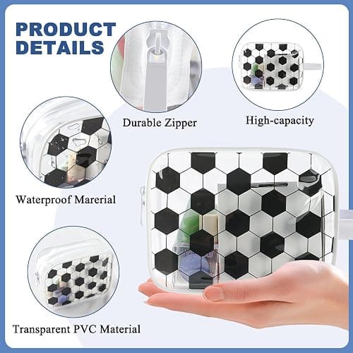16PCS Soccer Cosmetic Bag - Waterproof Soccer Clear PVC Travel Bag,Soccer Gift Accessories Bags Goodie Snack Makeup Bag,Toiletry Zipper Pouch Organizer,Softball Team Gifts for Girls Team Player thumbnail 4
