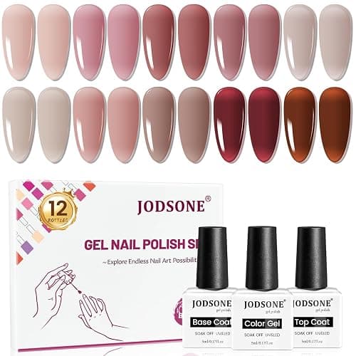 JODSONE 12PCS Gel Nail Polish Set 10 Translucent Jelly Colors Natural, Elegant & Long Lasting For Home & Salon Use - Image 1